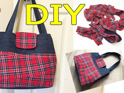 Don't throw away fabric scrap from old plaid shirt can be transformed into cool tote bag