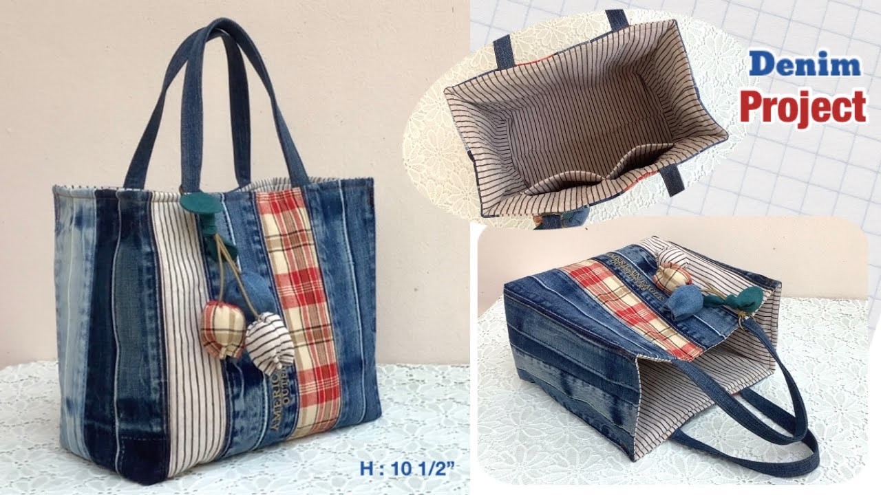 Easy to sew a tote bag from jeans waist , sewing diy a denim tote bag tutorial , denim projects