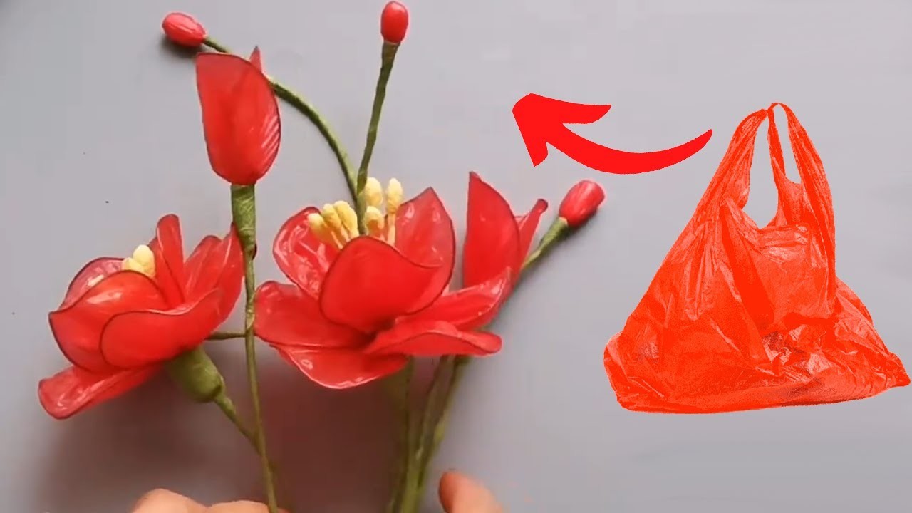 Flowers Making With Plastic Carry Bags   DIY  Carry Bags Re Use Ideas   Best Out Of Waste