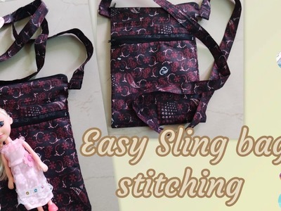 Greeny heart fusion - Easy Sling bag stitching.DIY sling bag with 2 pockets.Reuse of waste fabrics