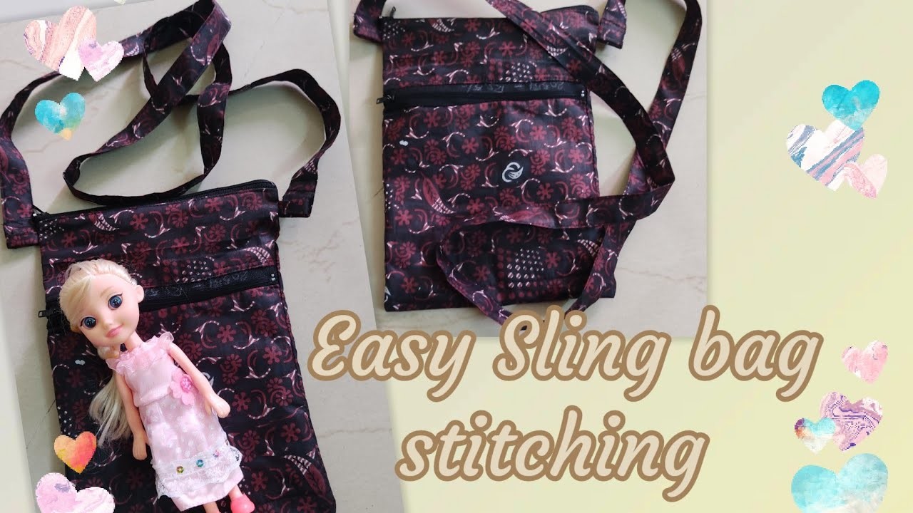 Greeny heart fusion - Easy Sling bag stitching.DIY sling bag with 2 pockets.Reuse of waste fabrics