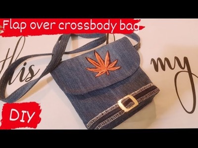 How to make crossbody bag.zipper bag with flap over #diy#crossbody