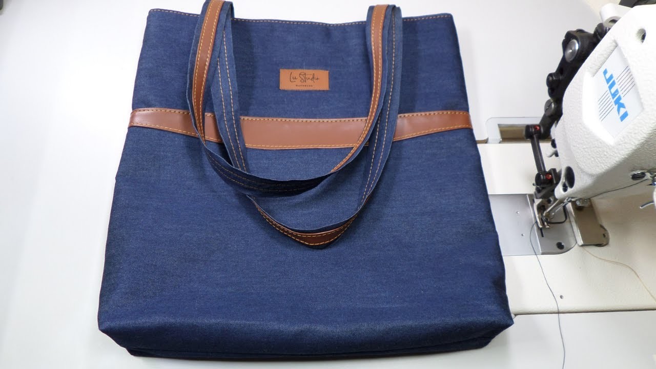 How to Sew A Denim Tote Bag with Pockets and Lining | No Zippers
