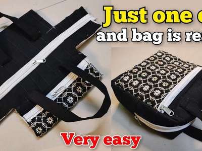 Ladies bag - single cut and bag Ready | bag cutting and stitching. DIY Zipper pouch. handbag. purse