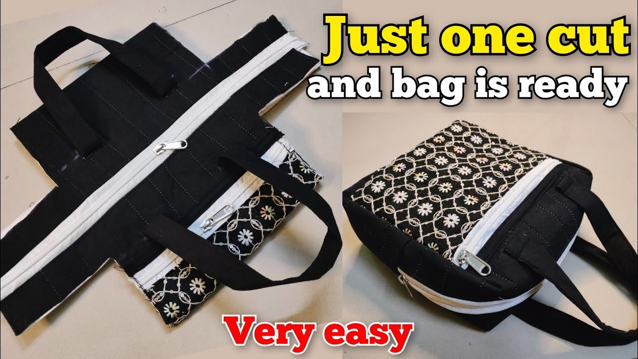 Ladies bag - single cut and bag Ready | bag cutting and stitching. DIY Zipper pouch. handbag. purse