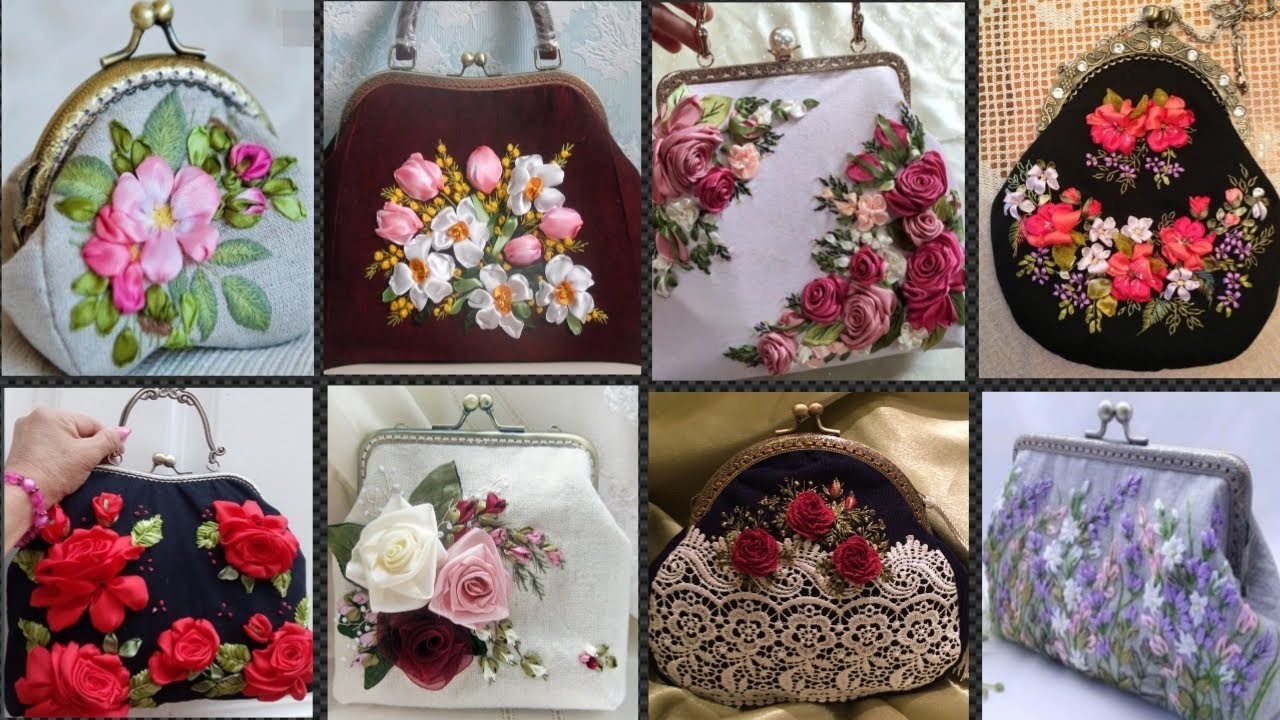 Latest Unique New Silk Ribbon Embroidered Purses Handbags Clutches Fabric Bags Designs 2023