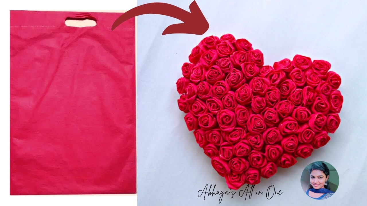 Roses heart making with cloth bag  Valentine's day gift | DIY | Best out of waste | valentine's day