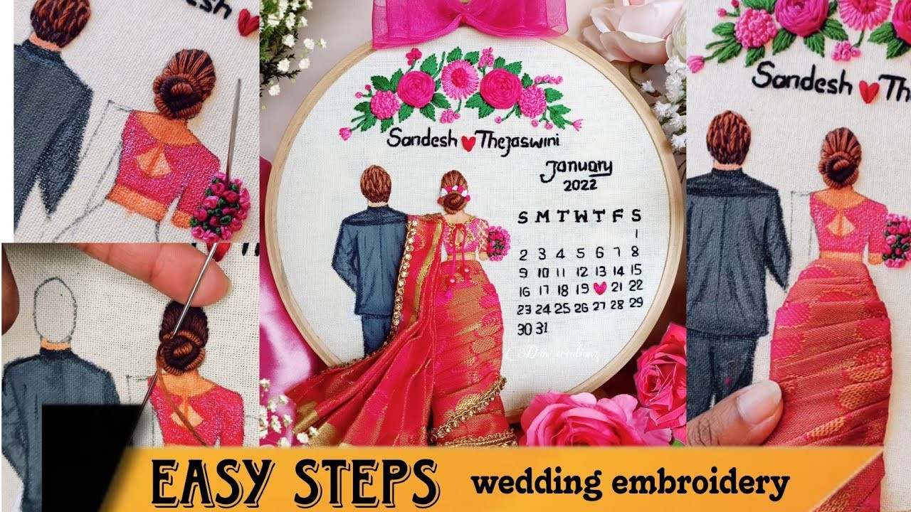 Step by step detailed wedding embroidery |free pattern |calander embroidery hoop |embroidery hoops
