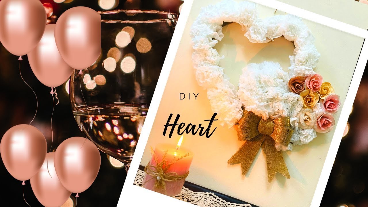 Valentines day heart wreath | Valentines day decor | Diy heart wreath with tissue paper #diy #craft