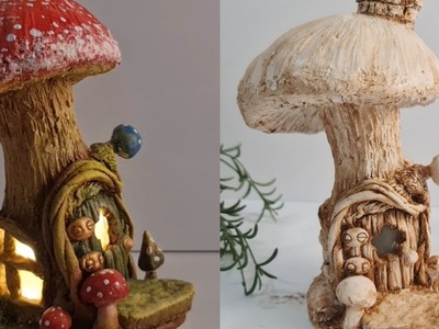 Bottle Mushroom Fairy House Lamp DIY Air Dry Clay Craft Ideas