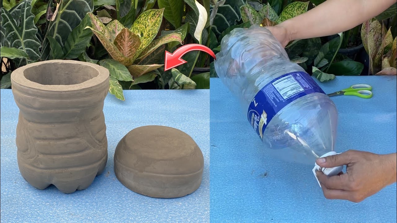 DIY Plastic Bottle Craft Ideas | Making Beautiful Tips of Flower Cement Pot Planters