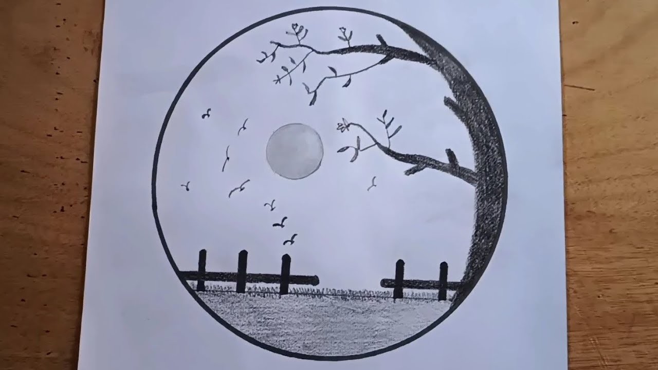 How to draw art on paper !! moon scenery drawing. 3d drawing. flying birds scenery