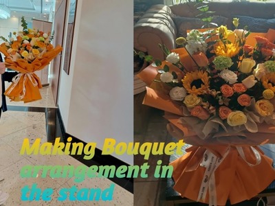 Making Bouquet arrangement in the stand.wrapping idea tutorial.Azieltv