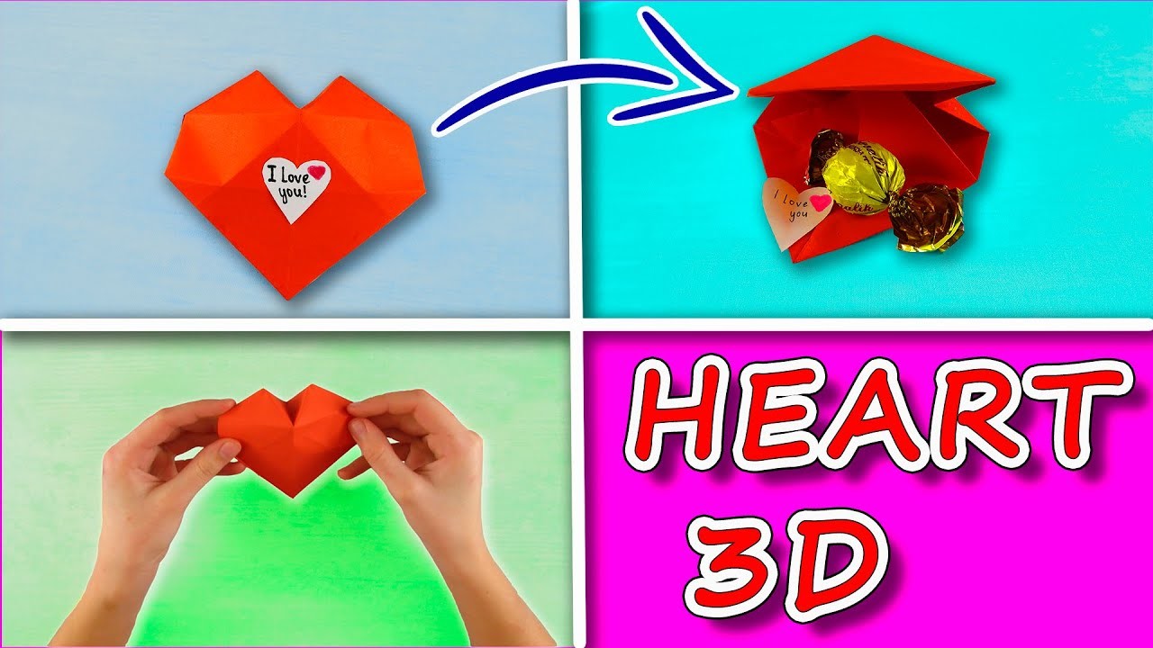 Origami heart 3d. heart for valentines day.  paper heart