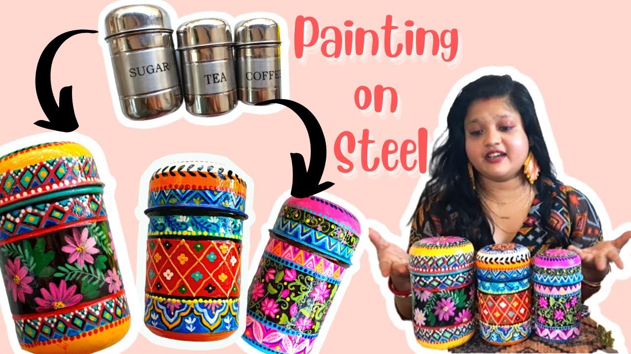 Painting on Steel Containers l Reusing Old Steel Containers l Kitchen Decor DIY Ideas