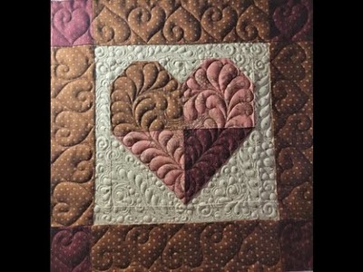 Pillow Series Part 2-Feather Heart Longarm Free Motion Quilting Valentine's Design Pebbles and fill