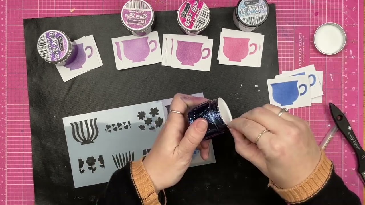 Scrapbook Process: Tea. Glitter Glaze and a Stencil!