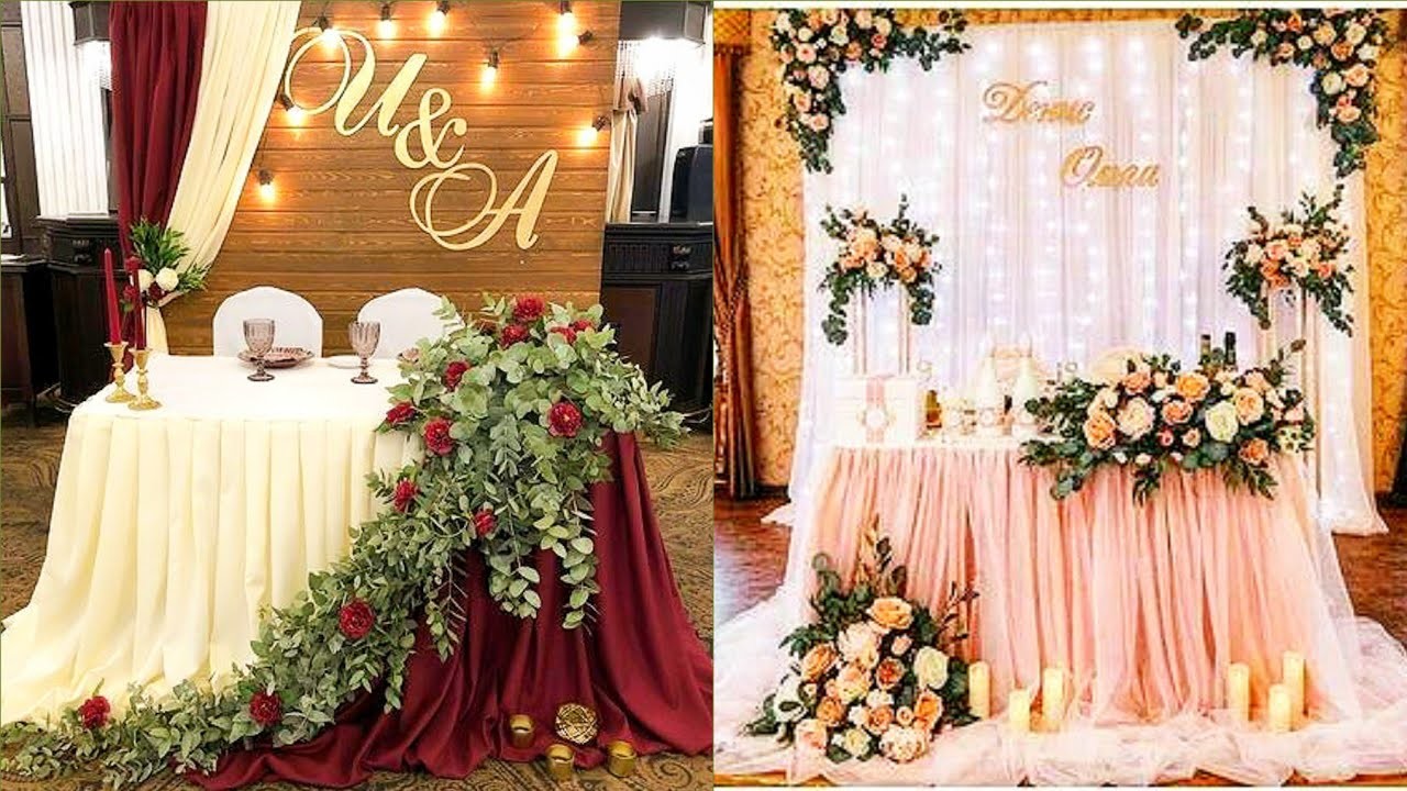 Very Well Decorated Wedding Flower Table Cover And Wall Curtain Decoration Ideas