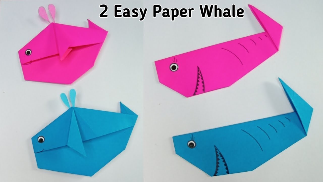 2 Easy Paper Whale For Kids, How To Make Whale Fish Paper Craft, Kids Craft Ideas