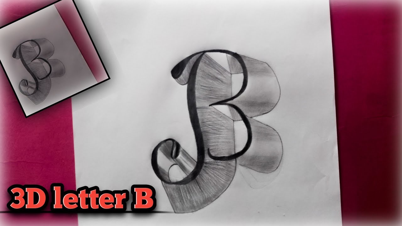 3d drawing letter b on paper | how to write easy art for beginners | drawing #rihamaryamarts&crafts