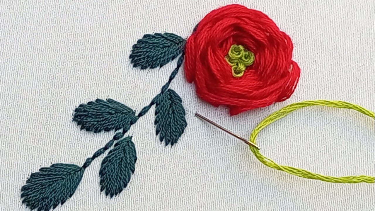 Beautiful 3D Red Rose Flower With New Trick| Hand Embroidery| Flower Design