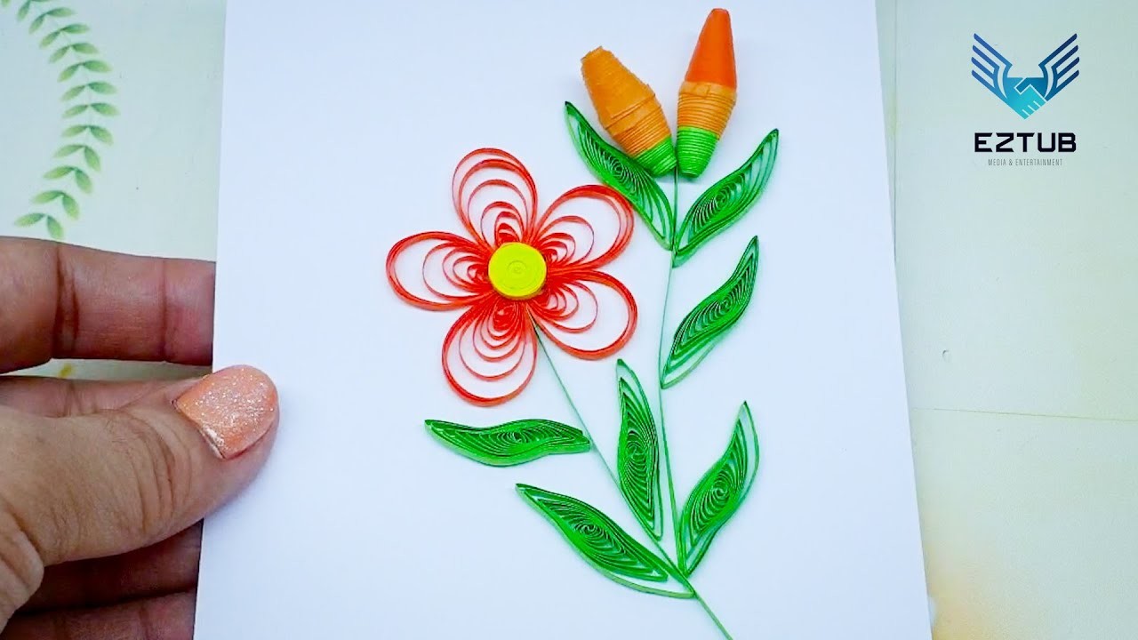 Beautiful Japanese Red and Orange Jasmine Flowers and Two Flower Buds through Paper Quilling