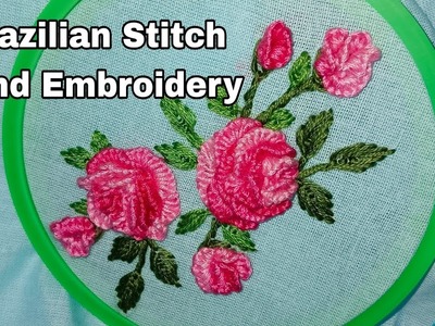 Brazilian Stitch Flower Bunch Design | Tutorial video for beginners | Rose Flower Embroidery Design