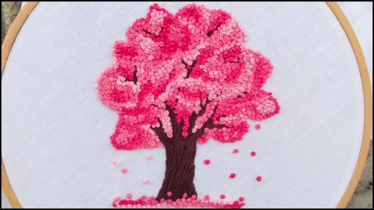 Cherry Blossom Tree - Hand Embroidery - French Knot Flower - French Knot Stitch