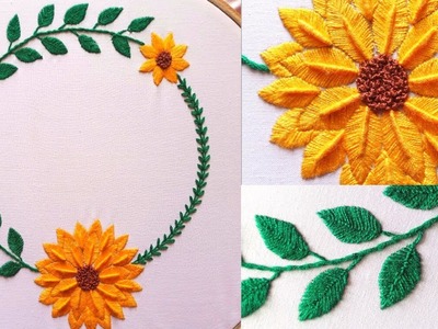 Circle sunflower hand embroidery design