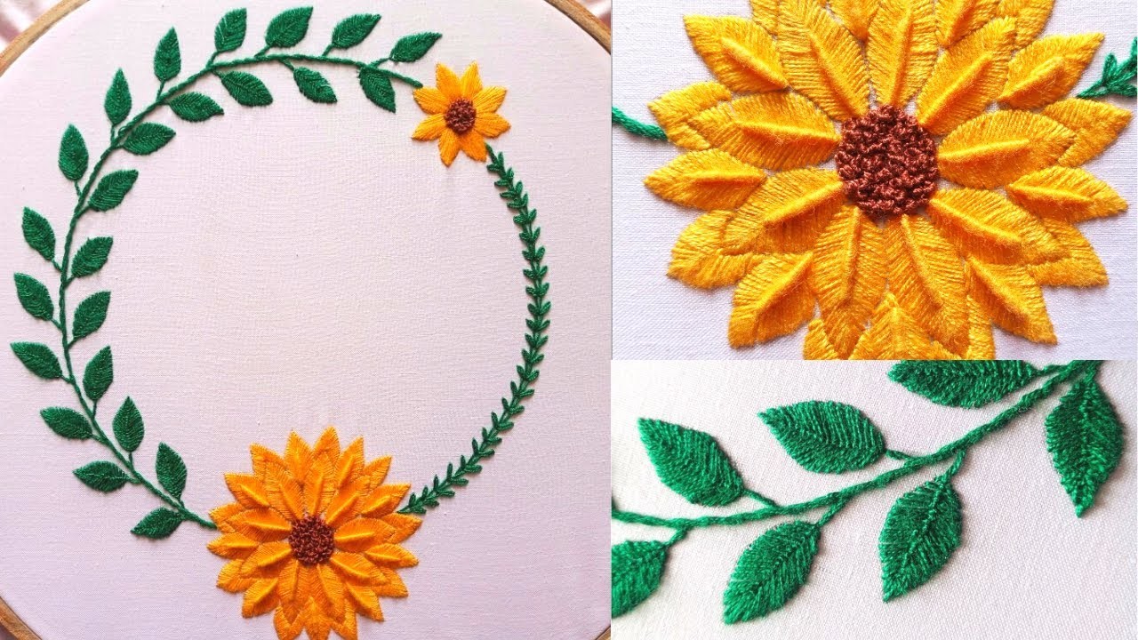 Circle sunflower hand embroidery design