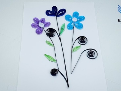 Contrasting Colors and Intricate Design Quilling Elegant Black Ferns and Vibrant Tricolor Flowers