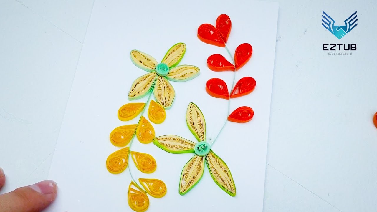 Crafting Astonishing Quilled Begonia Flowers with Flower Strip Symmetrical Red and Yellow Patterns