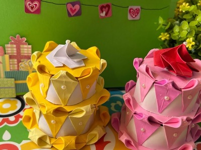 Diy 3D Origami Cake ???? Tutorial #origamicraft #origamicake #papercraft #handmadecraft #diycraft