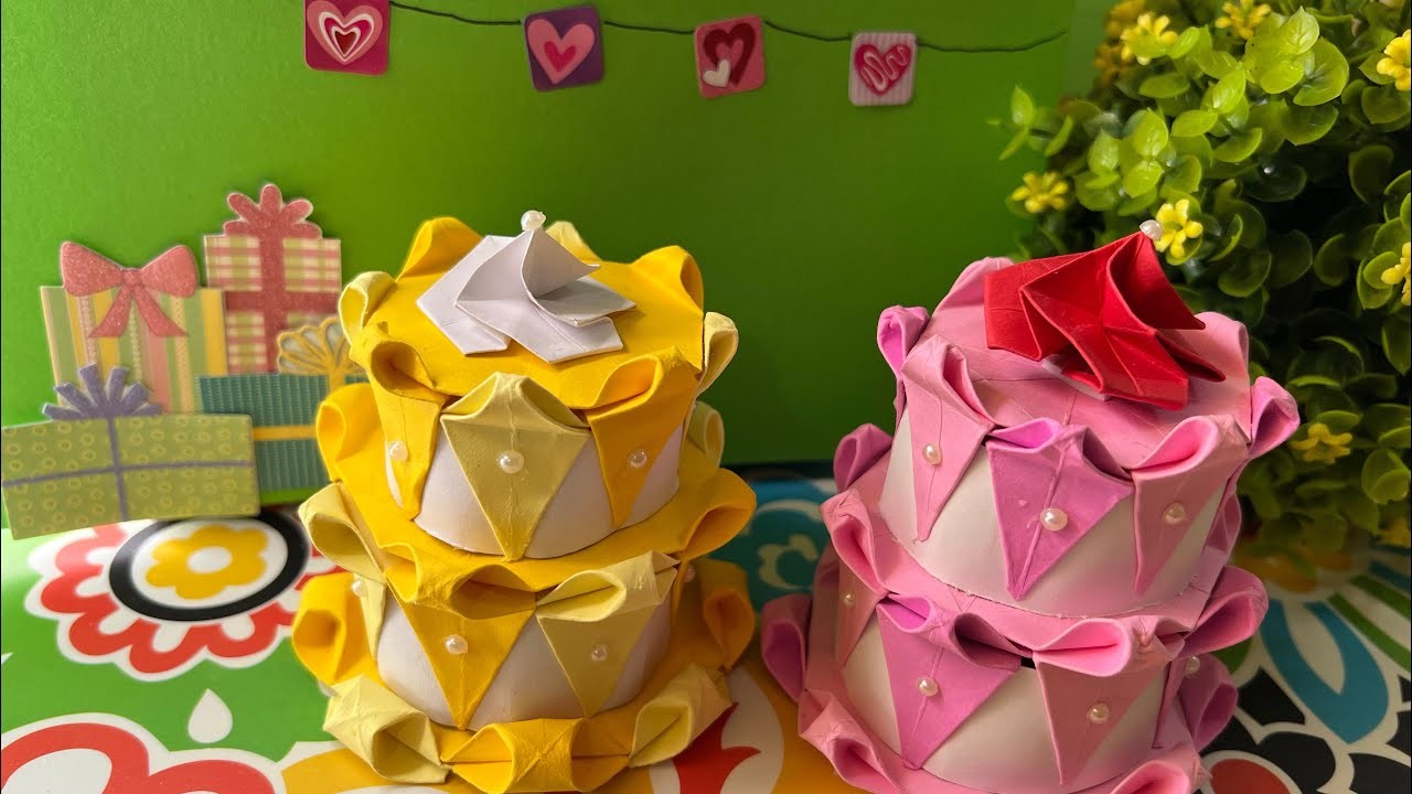 Diy 3D Origami Cake ???? Tutorial #origamicraft #origamicake #papercraft #handmadecraft #diycraft
