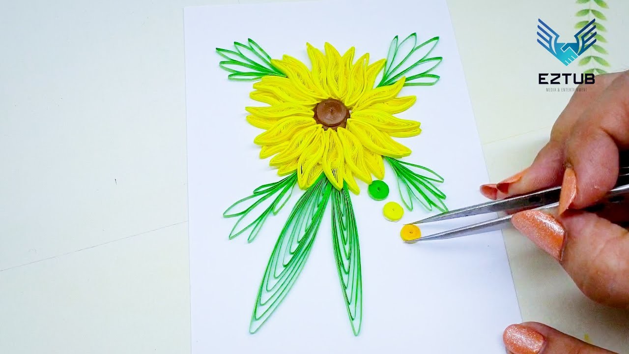 DIY frame photo with quilling sunflower pretty | Handmade quilling card