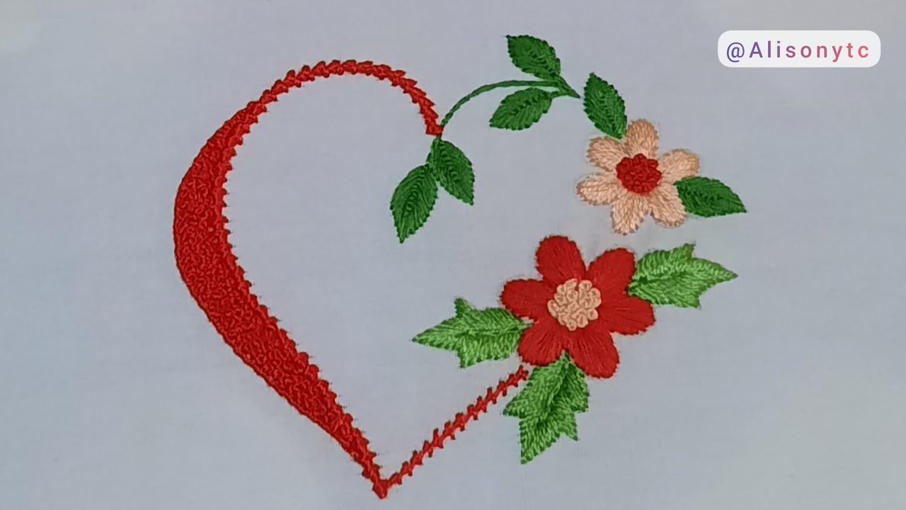 EASY HAND EMBROIDERY HEART DESIGN WITH FLOWERS.EMBROIDERY HAND STITCHES.EASY HAND EMBROIDERY DESIGN.