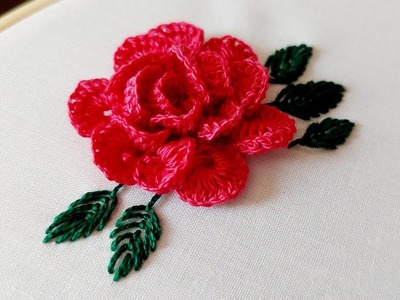 Hand Embroidery 3D Rose????. Hand embroidery roses. 3d flowers #EmbroideryWorld