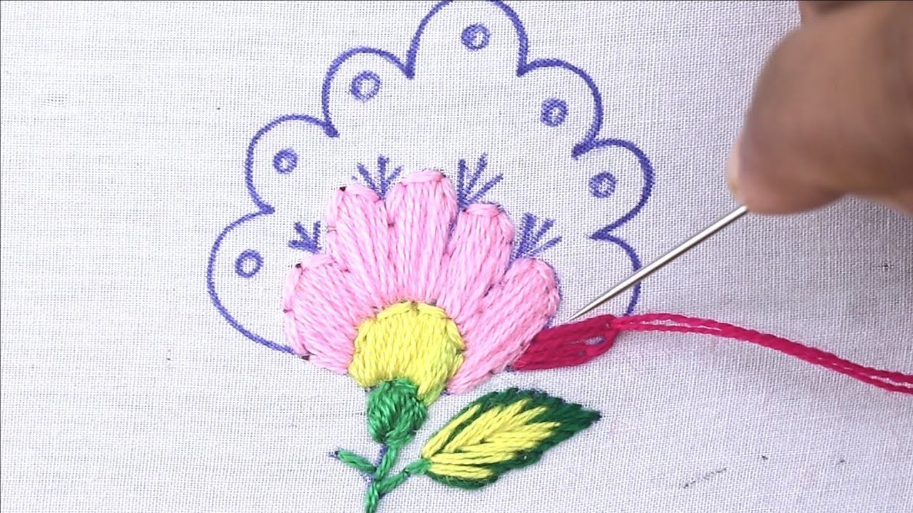 Hand Embroidery Amazing Color Combine Butterfly Stitch Fancy Flower Design With Easy Following Tutor
