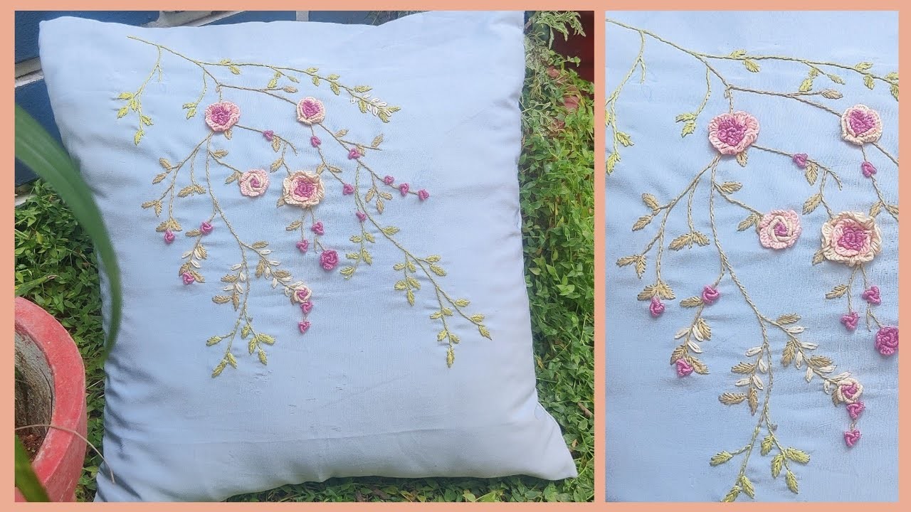 Hand Embroidery Cushion Cover||Cast on Stitch||Knitting Bee