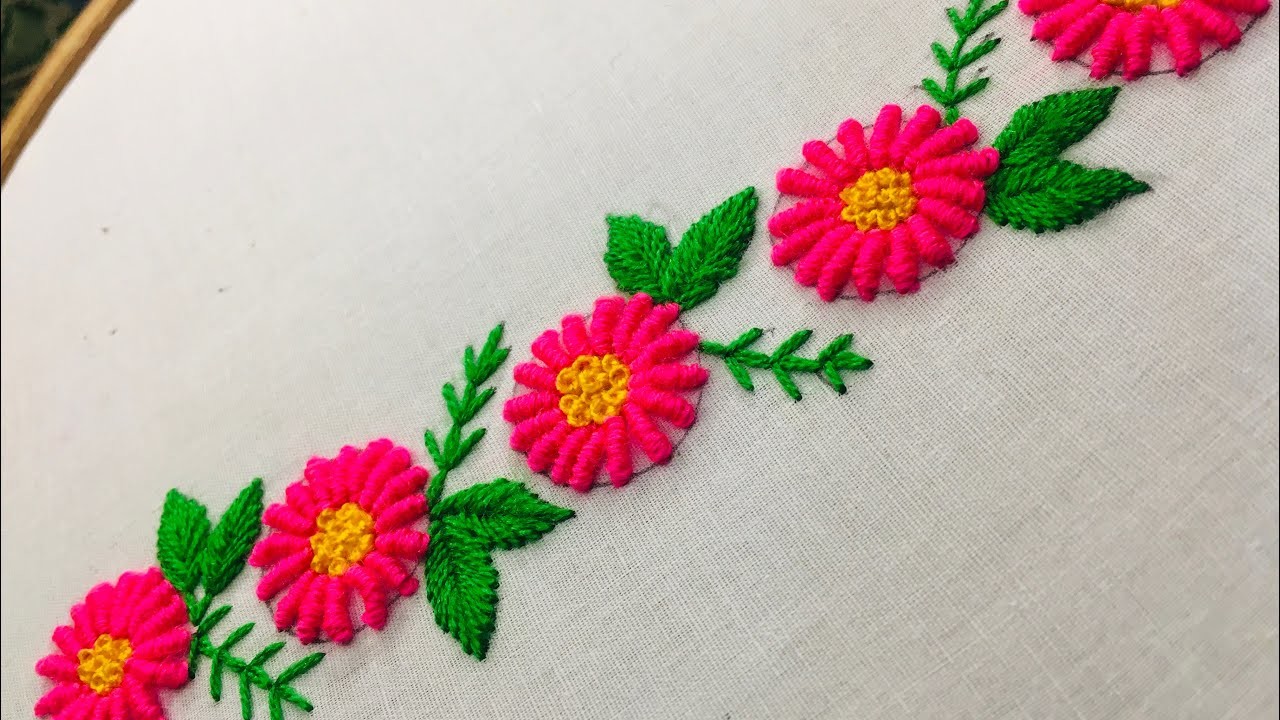 Hand Embroidery:Decorative border design with brazilian stitch by nakshi design art.