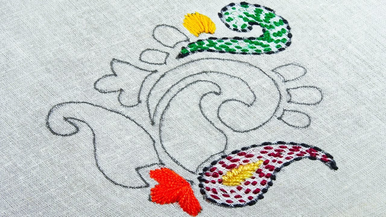 Hand Embroidery Decorative running stitch Needle work sewing tutorial floral design for beginners
