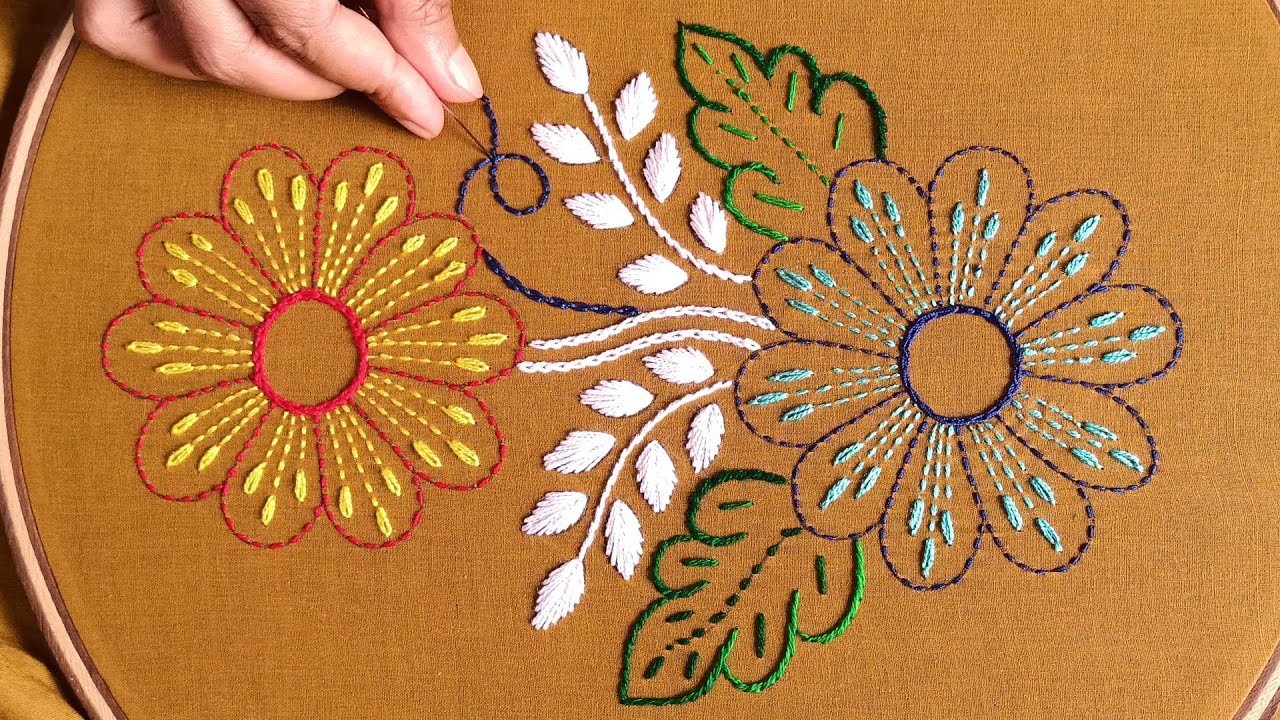 Hand Embroidery Designs Patterns Tutorial,Phulkari Borderline Embroidery-366Nokshi Kantha Stitch