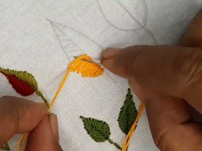 Hand embroidery Fishbone leaf stitch| Leaf stitch design |Fishbone stitch tutorial.