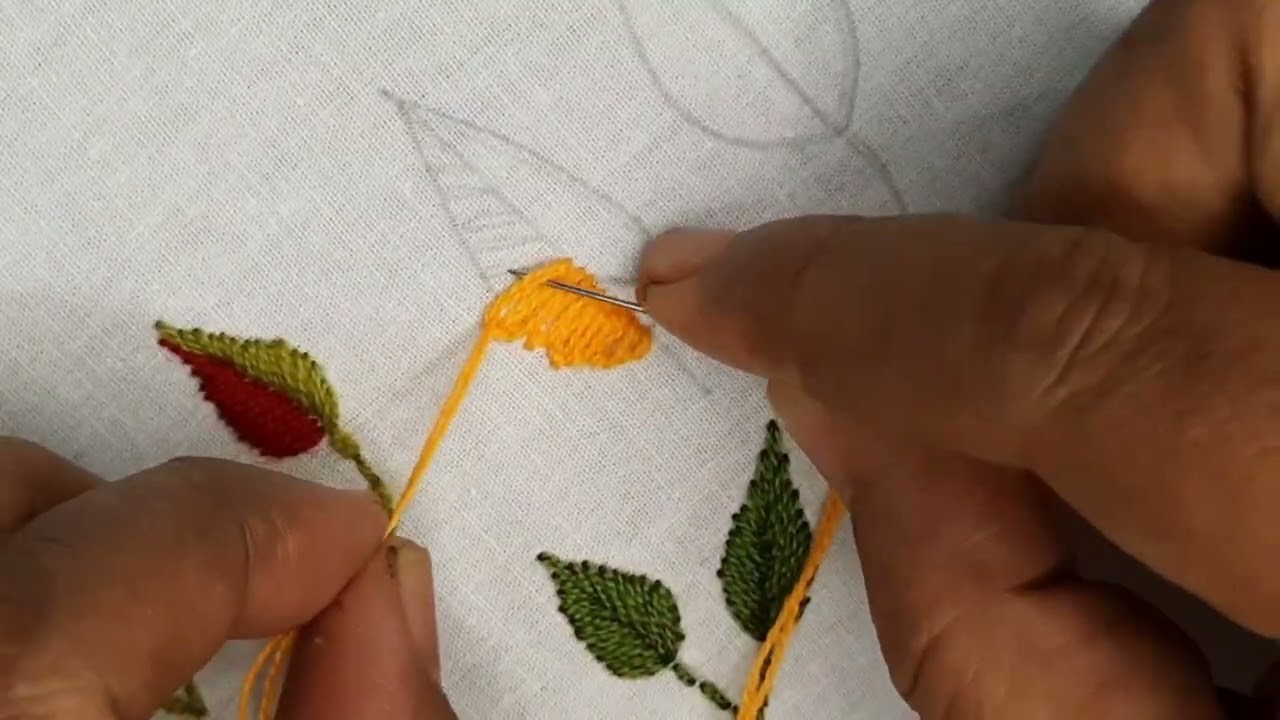 Hand embroidery Fishbone leaf stitch| Leaf stitch design |Fishbone stitch tutorial.