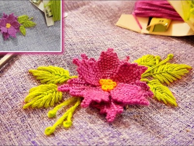 Hand embroidery flowers 3d. embroidery beautiful flowers