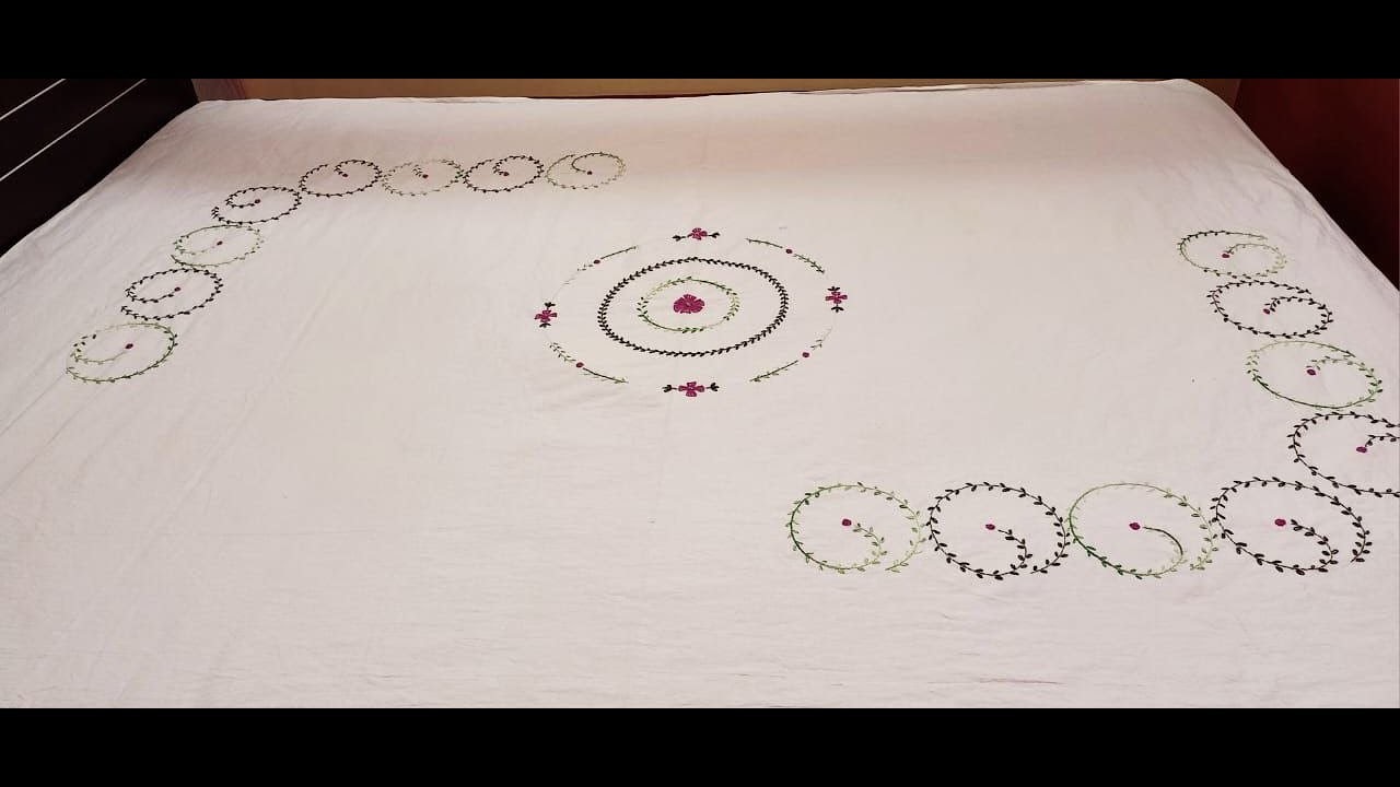 Hand embroidery on bedsheet. #embroidery #handembroidery