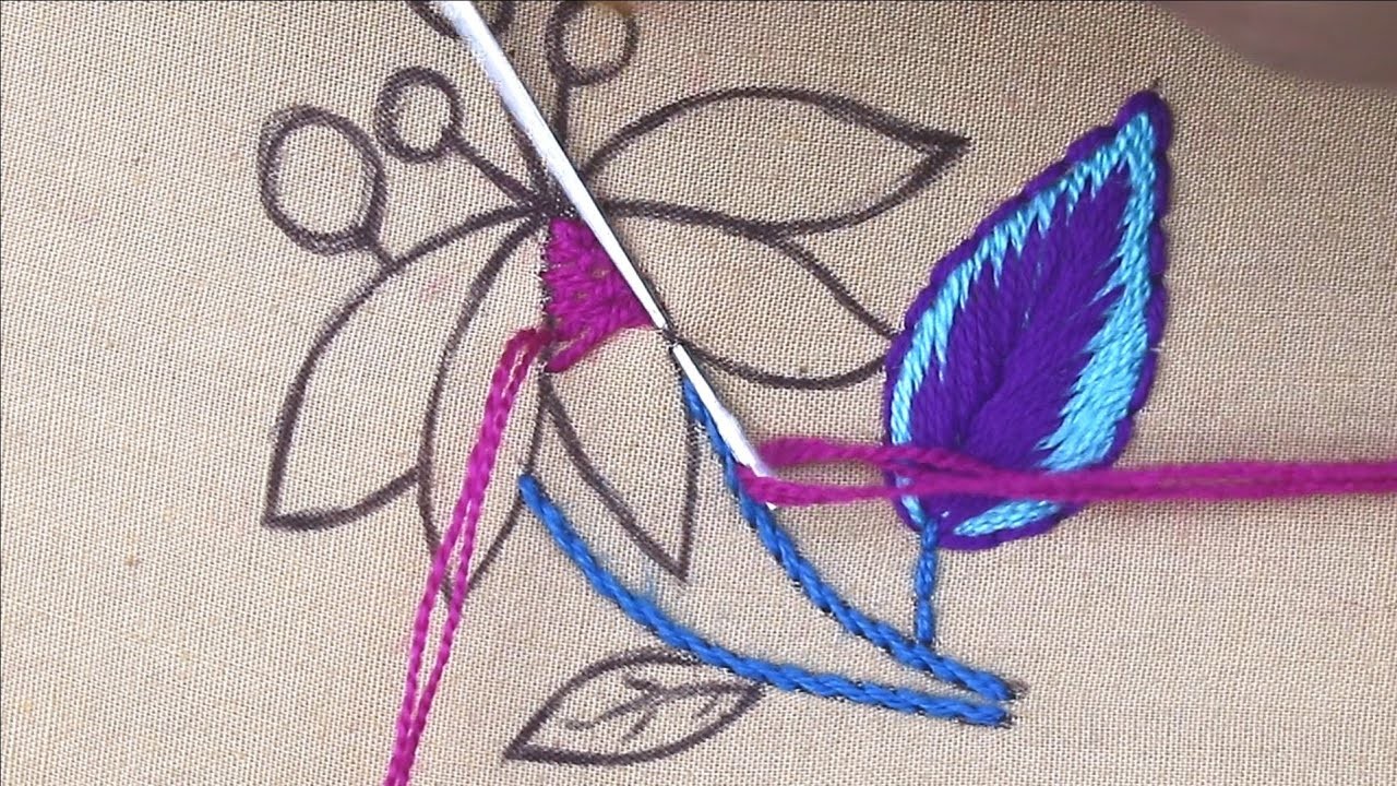Hand embroidery open fluffy feather petal flower design with easy buttonhole stitch