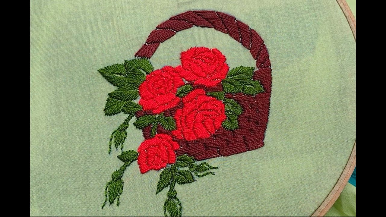 Hand Embroidery Stitches for Flower Basket  rose flower Fill stitch design