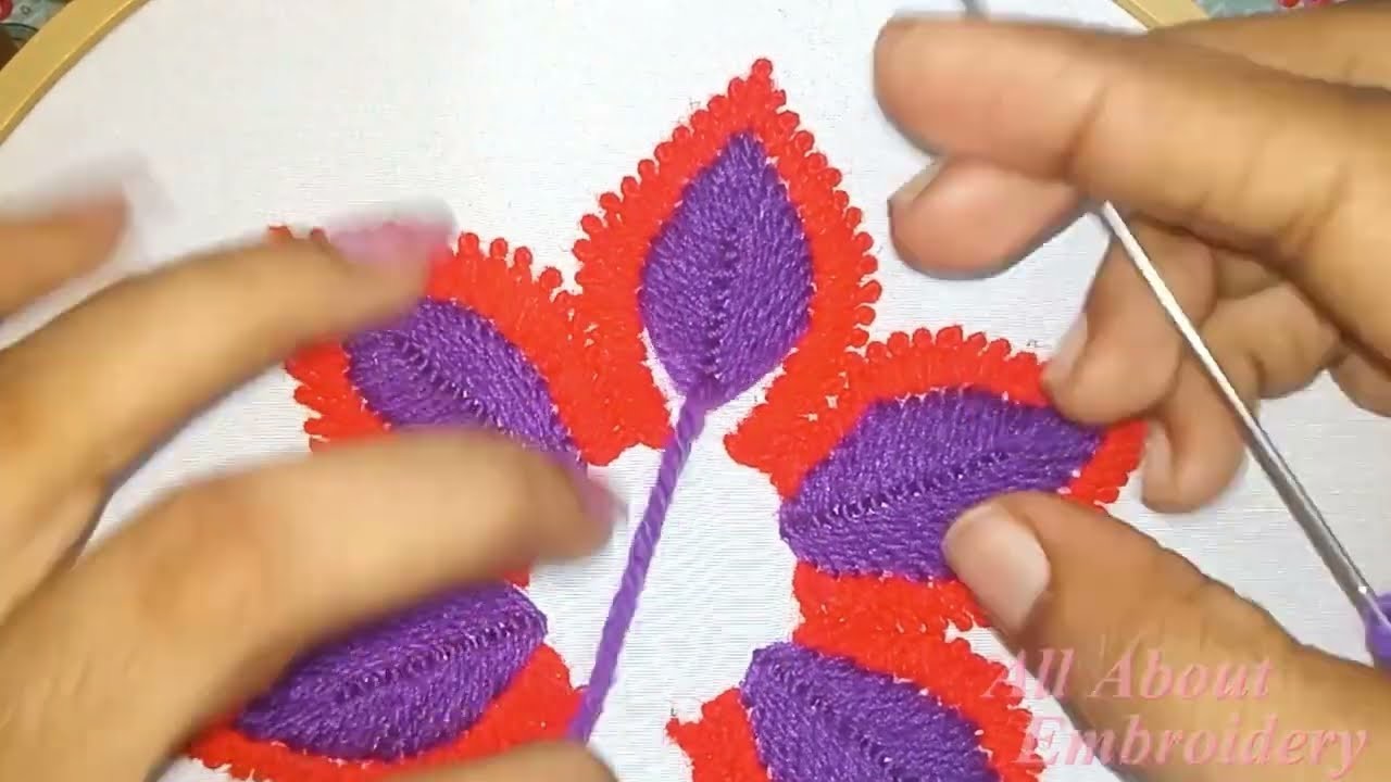 HAND EMBROIDERY - Unique Flower Design | Super Easy Colourful Design | Fish Bone Stitch Petals