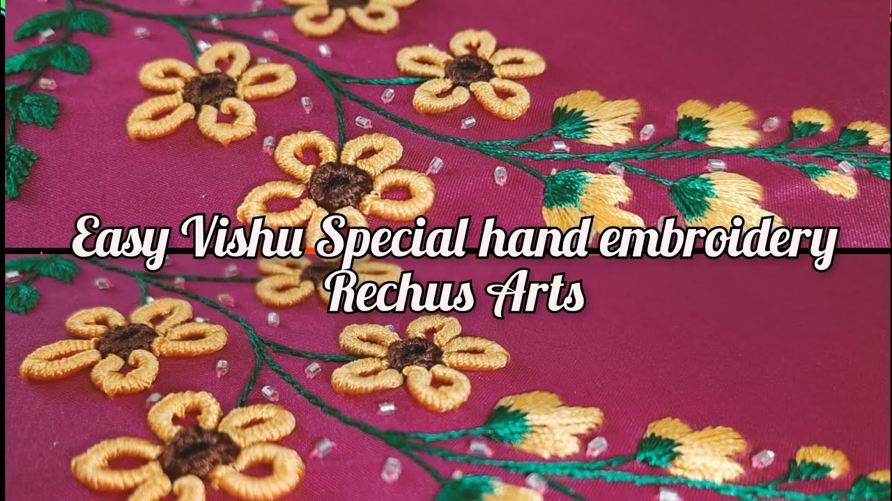 Hand embroidery, Vishu design, Beautiful customised neckline